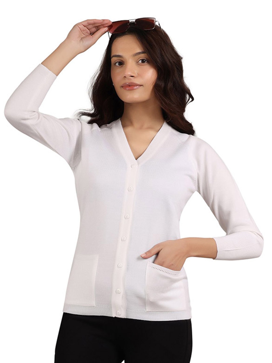 

Pampara Women Ribbed Cardigan, White