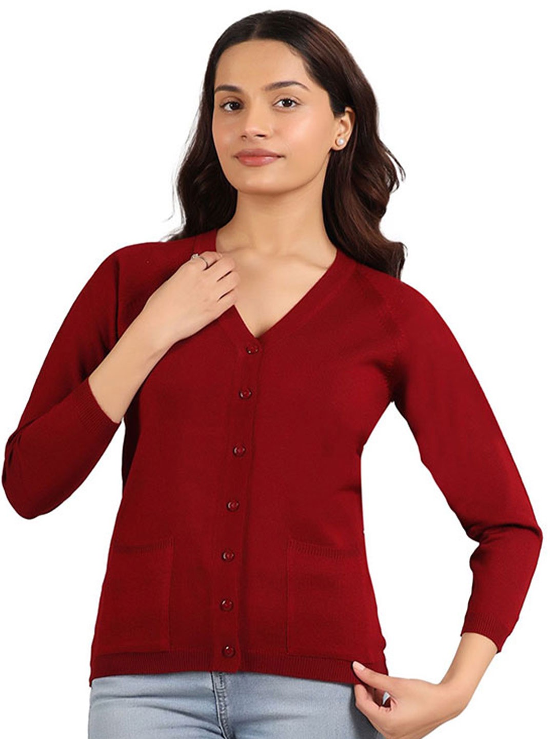 

Pampara Women Ribbed Long Sleeves Cardigan, Maroon