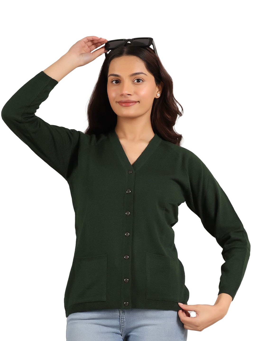 

Pampara Women Ribbed Cardigan, Green