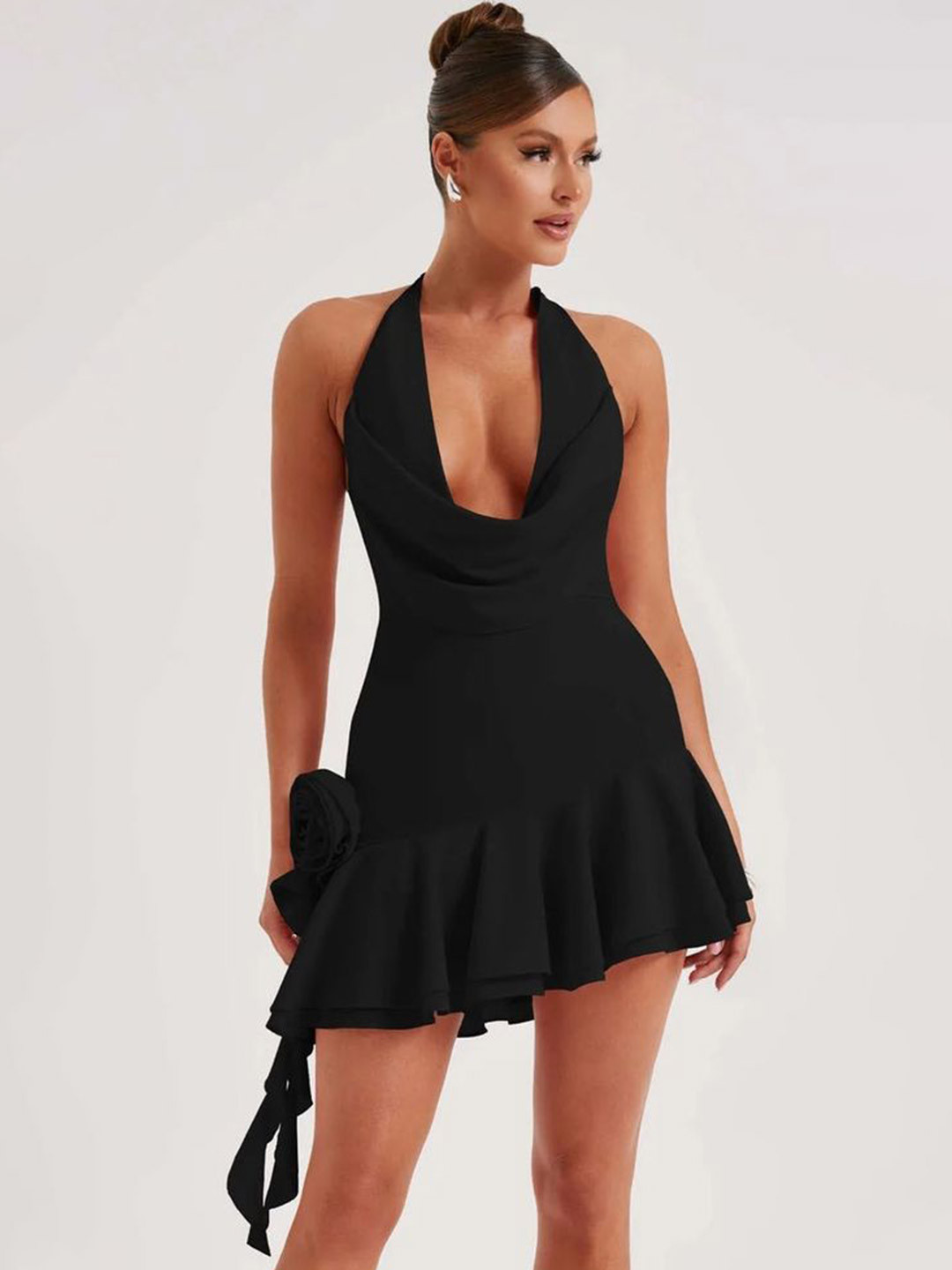 

LULU & SKY Women Halter Neck Fit & Flare Dress, Black