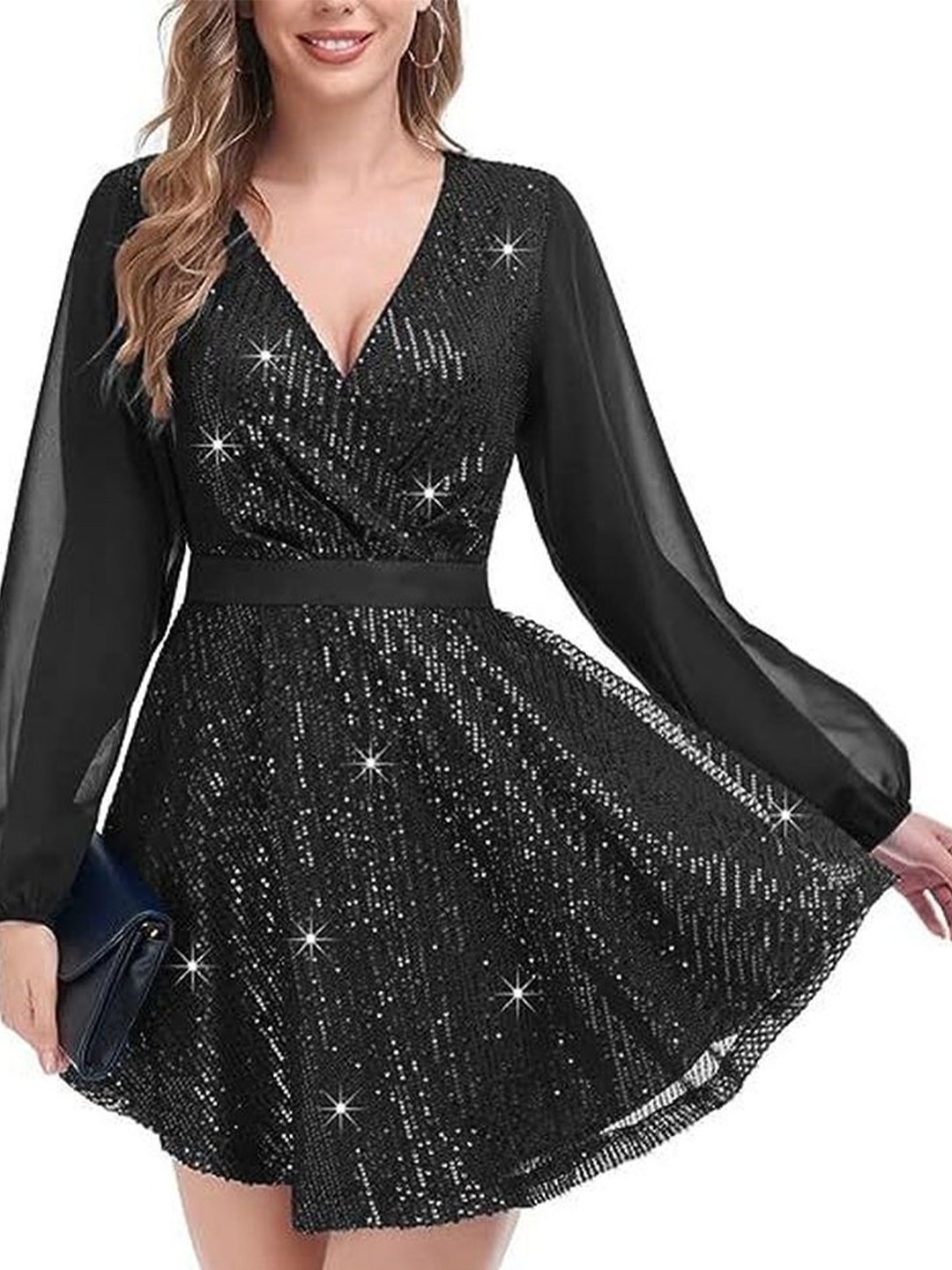 

LULU & SKY Embellished Sequined Fit & Flare Mini Dress, Black