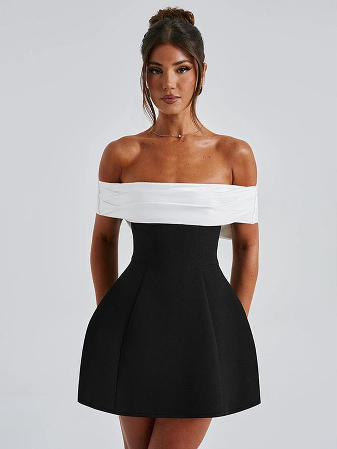 

LULU & SKY Off-Shoulder Fit & Flare Dress, Black