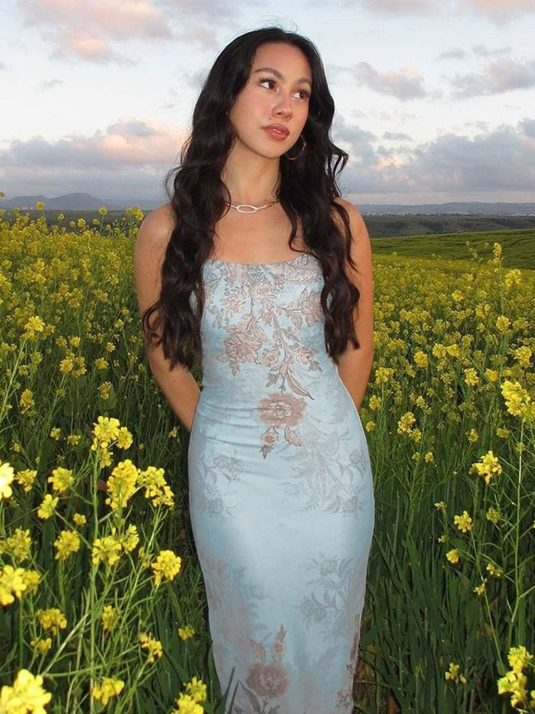 

LULU & SKY Floral Printed Maxi Bodycon Dress, Blue