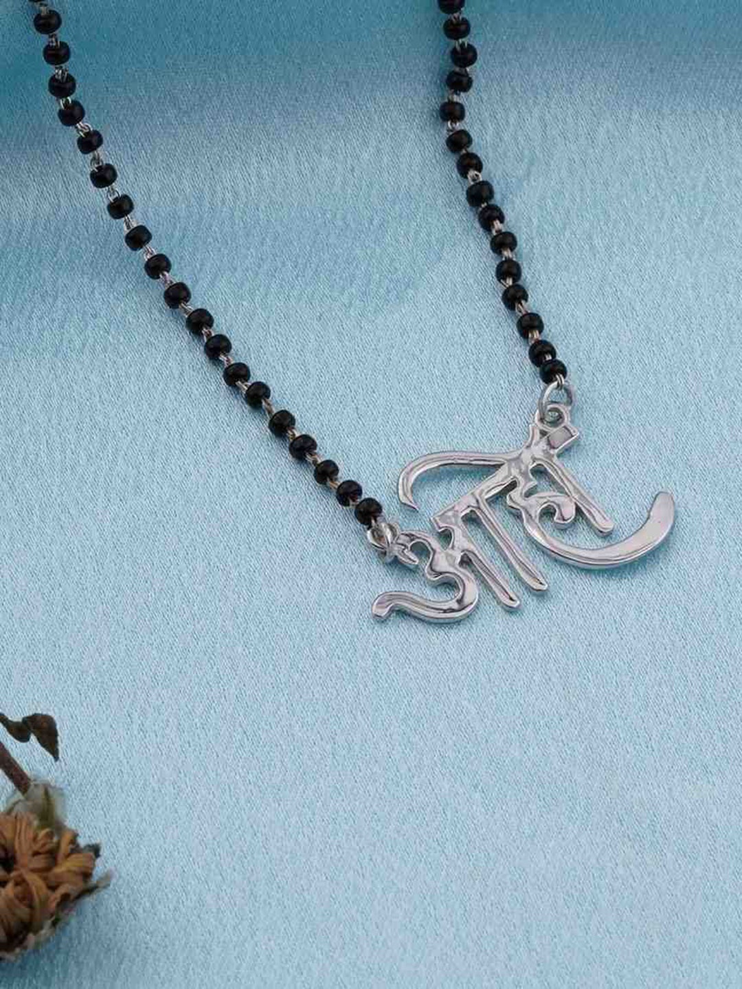 

Zalkari 925 Sterling Silver-Plated Stones Studded and Beaded Mangalsutra