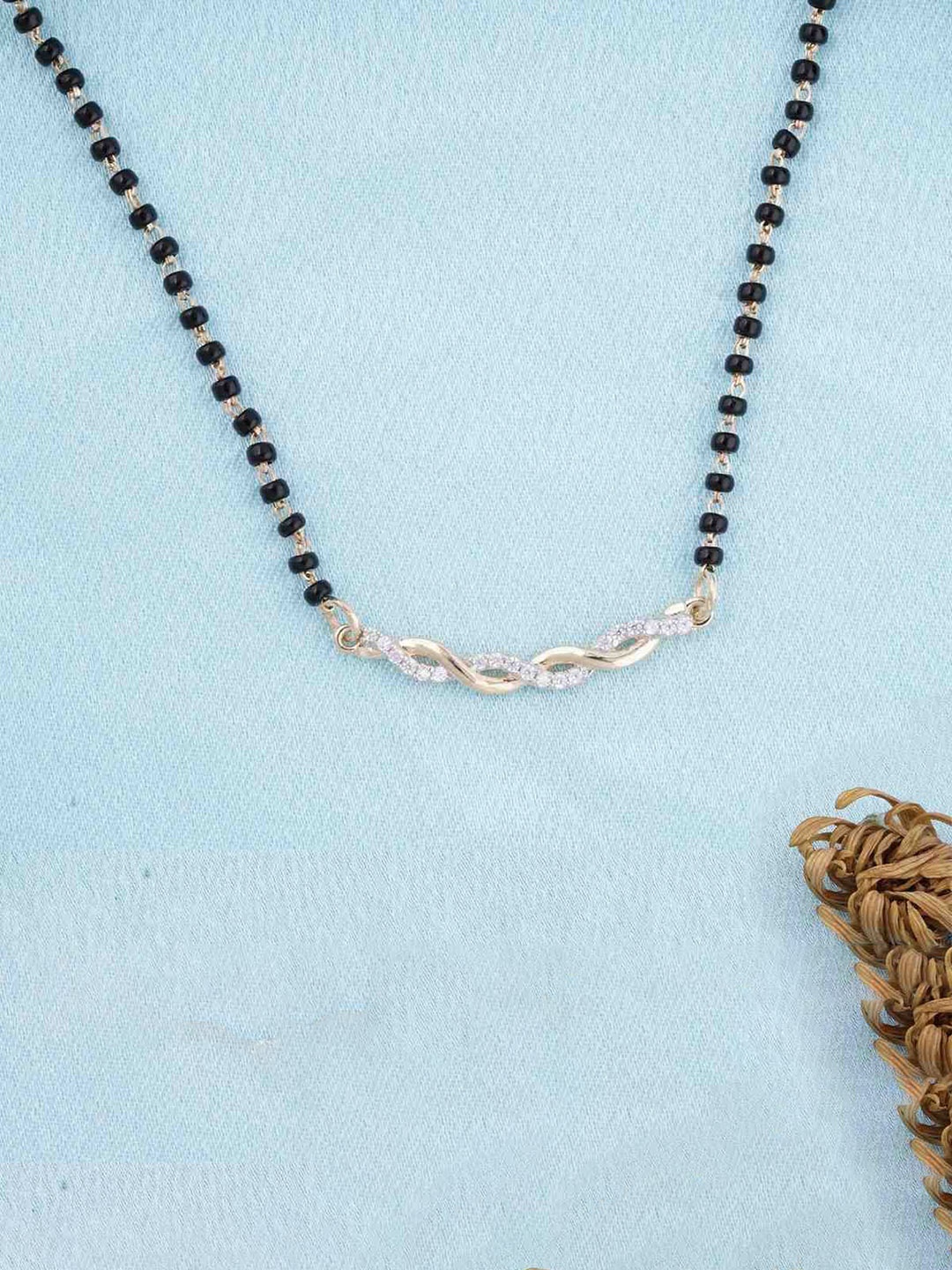 

Zalkari 925 Sterling Silver Gold-Plated Stone Studded & Beaded Infinity Mangalsutra