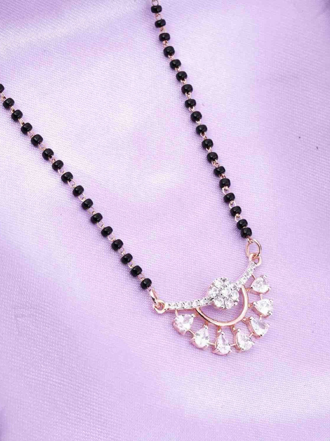 

Zalkari 925 Sterling Silver Rose Gold-Plated Stone Studded & Beaded Sassy Mangalsutra