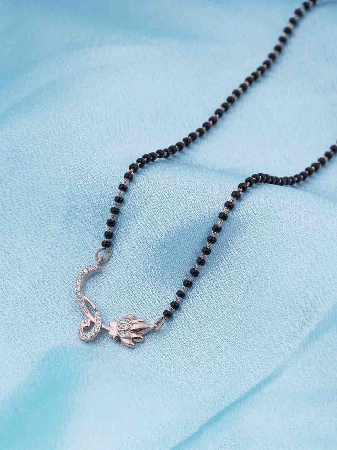 

Zalkari 925 Sterling Silver Rose Gold-Plated Studded & Beaded Floral Love Bond Mangalsutra