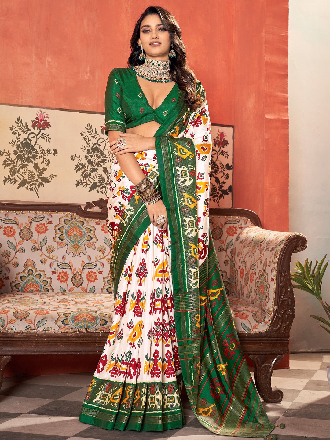 

Anouk Kalamkari Woven Design Patola Saree, Off white