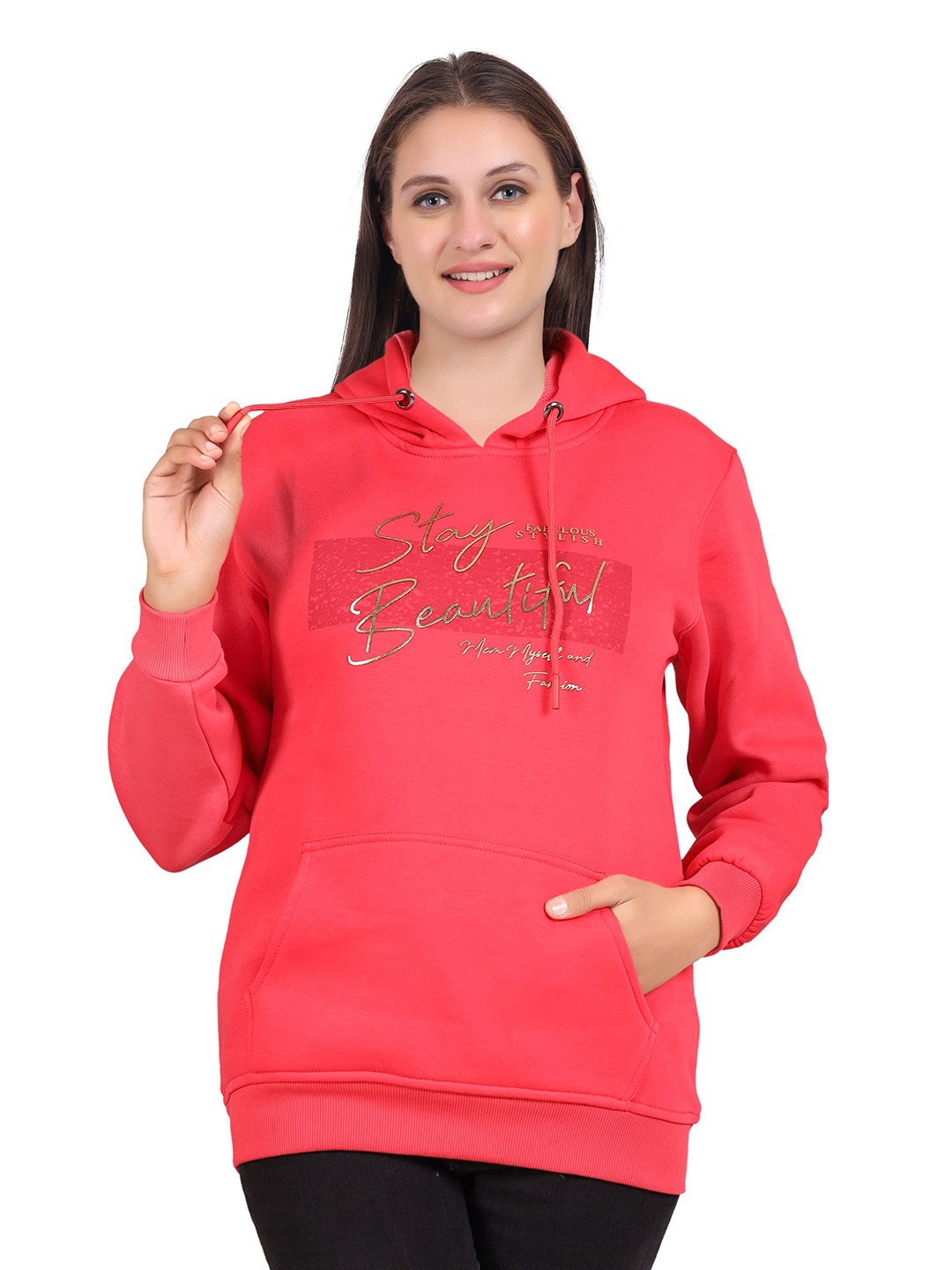 

Pampara Women Printed Hooded Sweatshirt, Coral