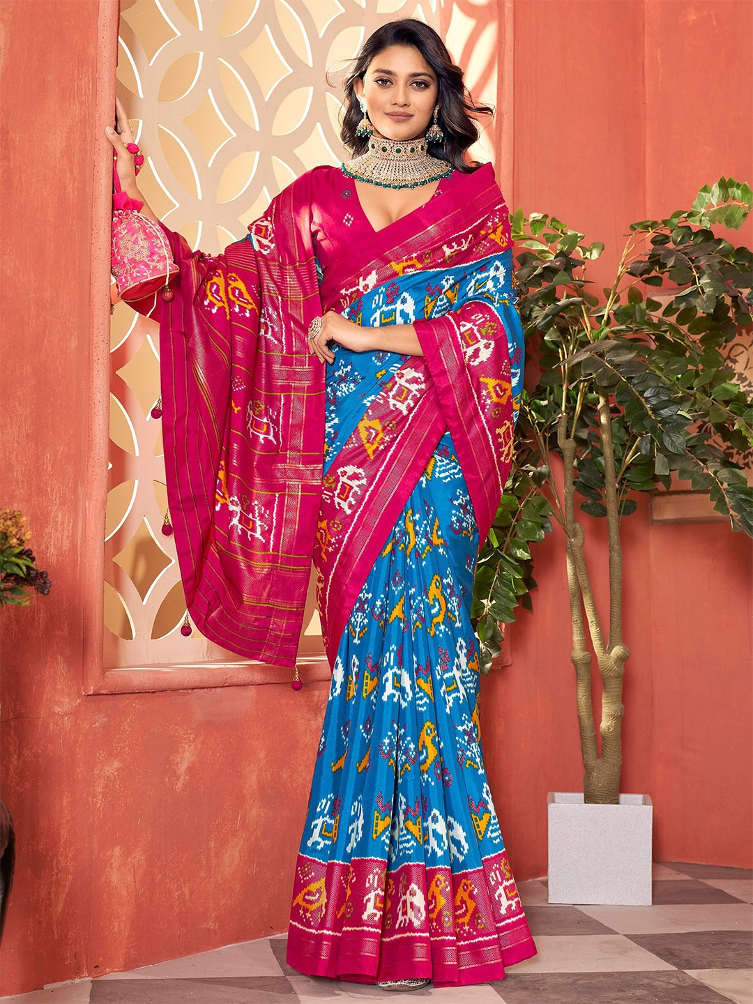 

Anouk Ethnic Motifs Woven Design Zari Patola Saree, Blue