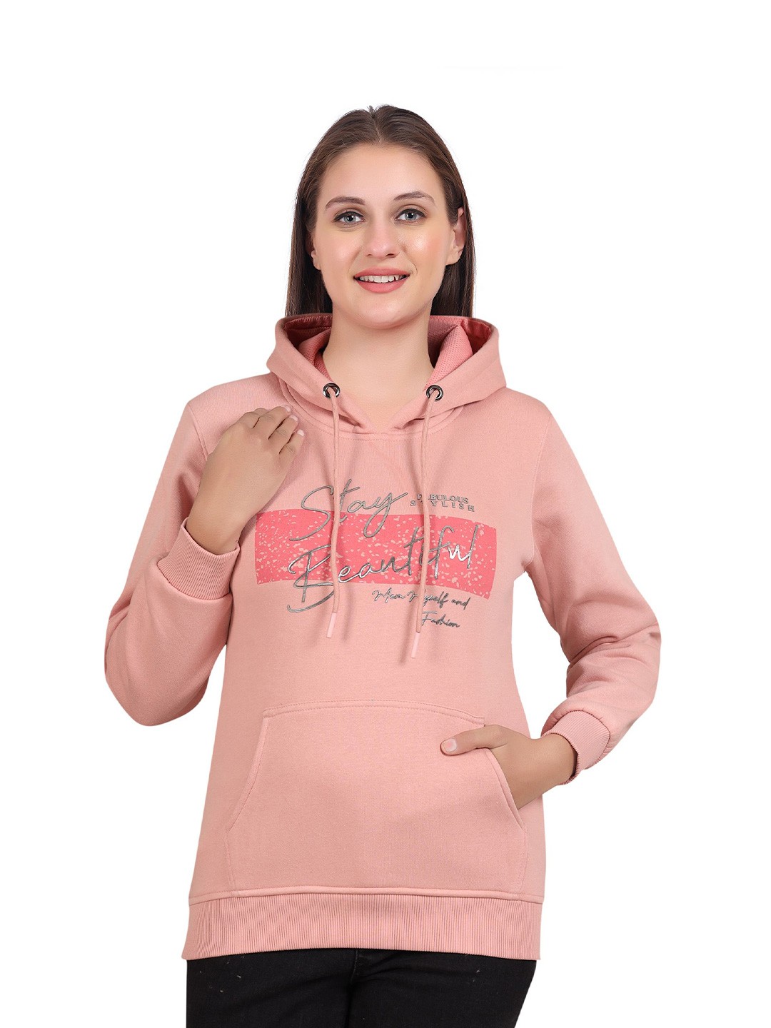 

Pampara Women Printed Hooded Pullover Sweatshirt, Peach