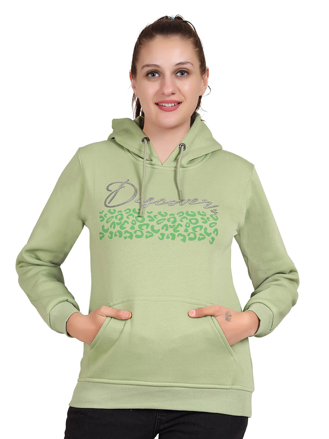 

Pampara Women Stylish Winter Printed Hooded Sweatshirt, Green