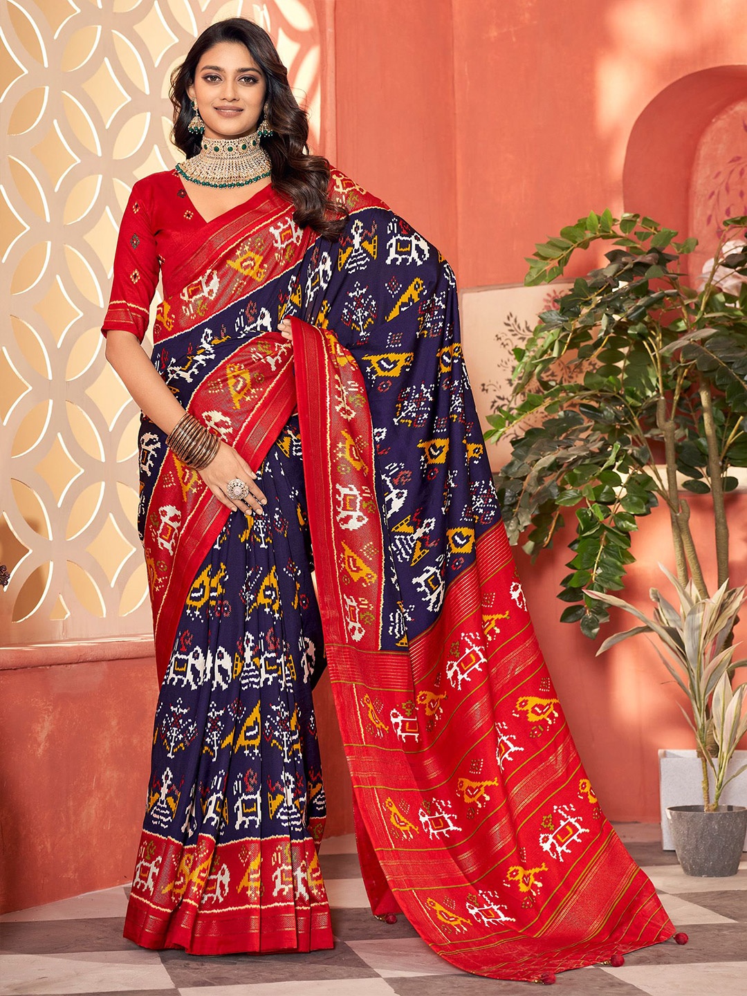 

Anouk Kalamkari Woven Design Patola Saree, Navy blue