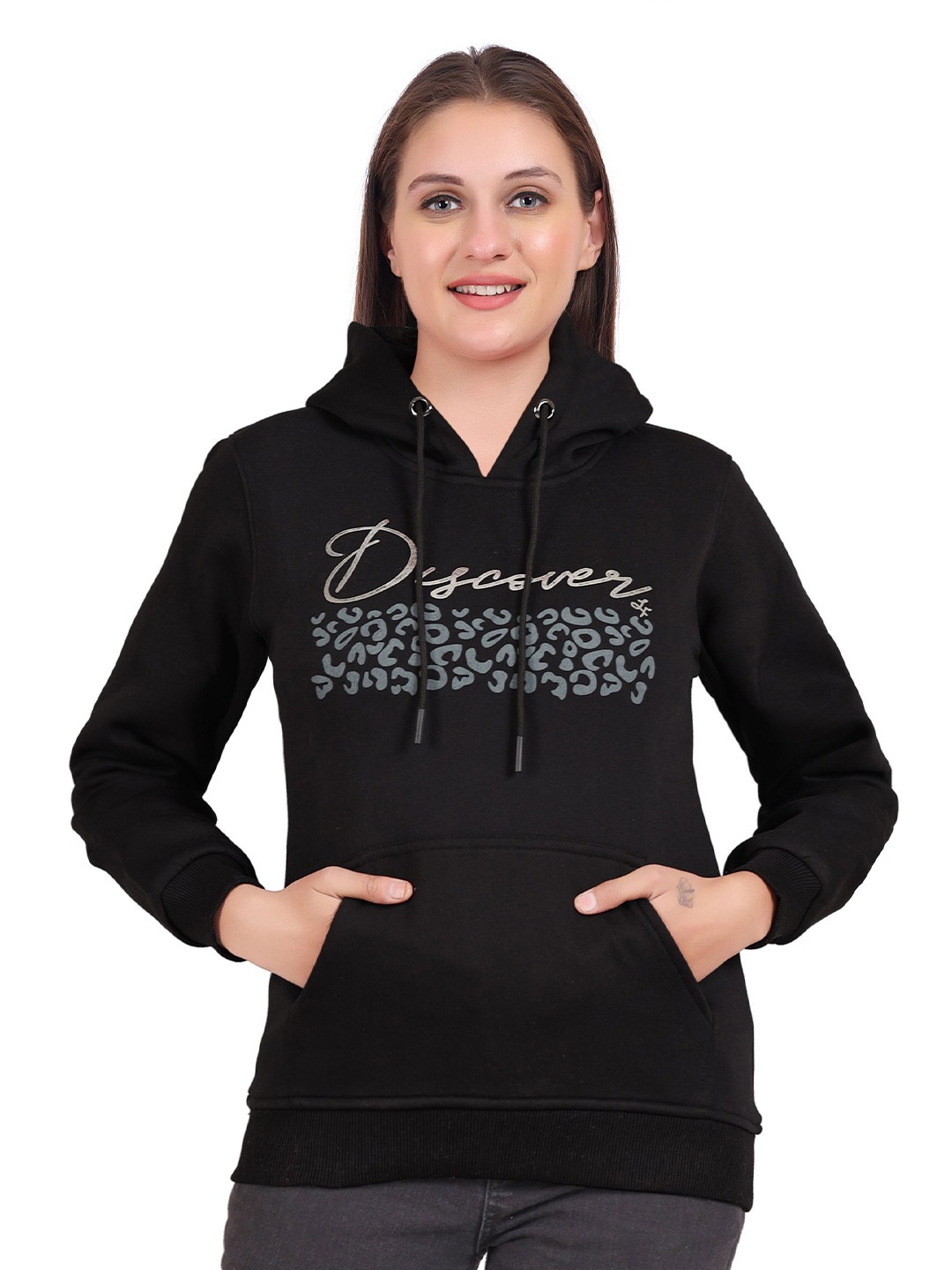 

Pampara Women Printed Hooded Sweatshirt, Black