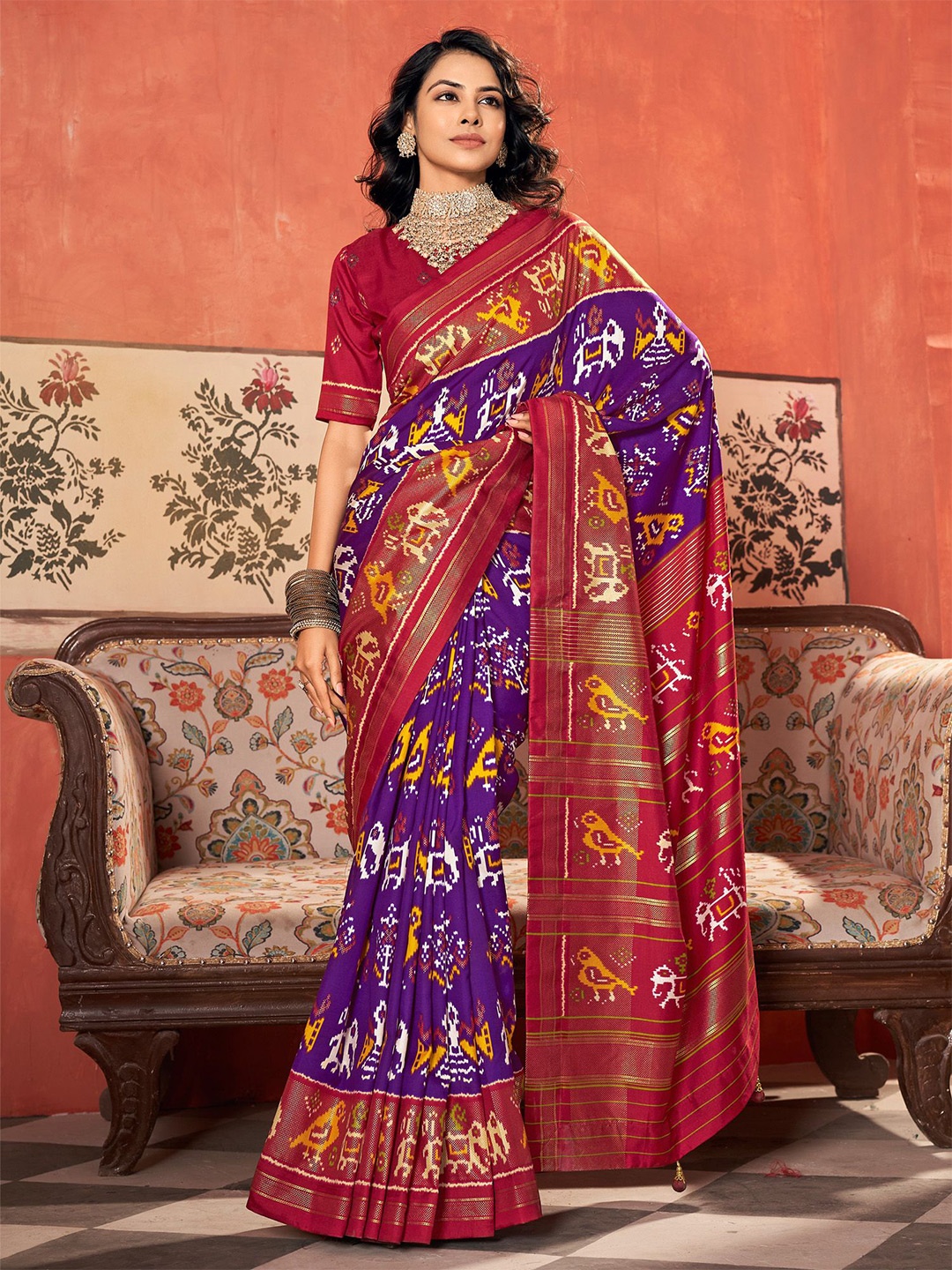 

Anouk Ethnic Motifs Woven Design Zari Saree, Purple