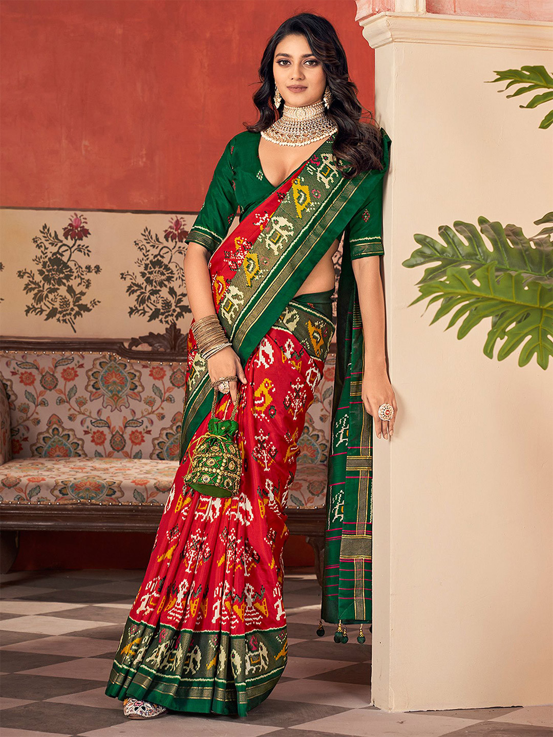 

Anouk Kalamkari Woven Design Patola Saree, Red