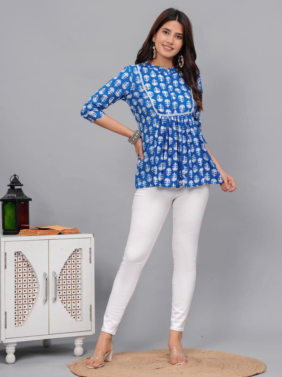 

MILAAV Women Floral Printed Cotton Top, Blue