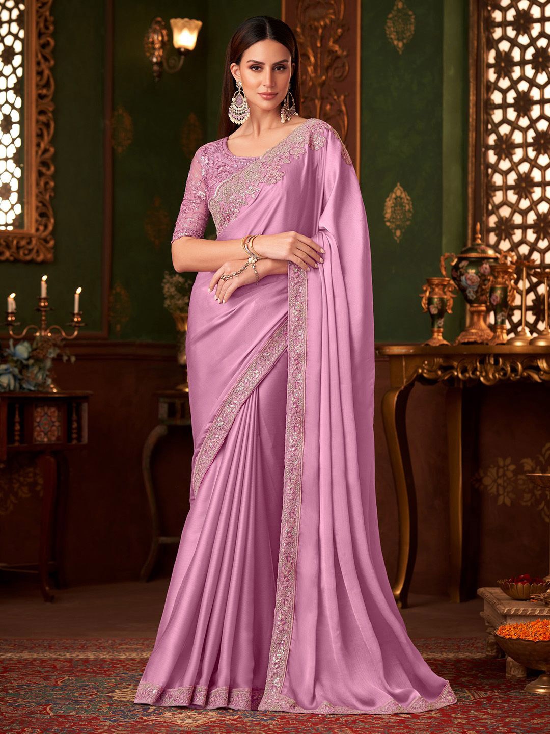 

Mitera Embellished Sequinned Saree, Mauve