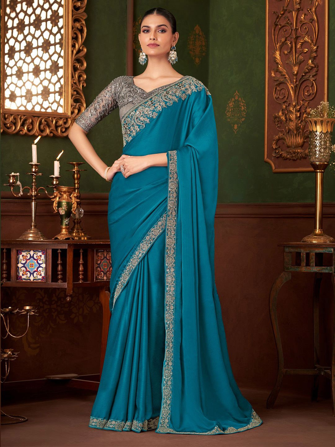 

Mitera Embellished Sequinned Saree, Blue