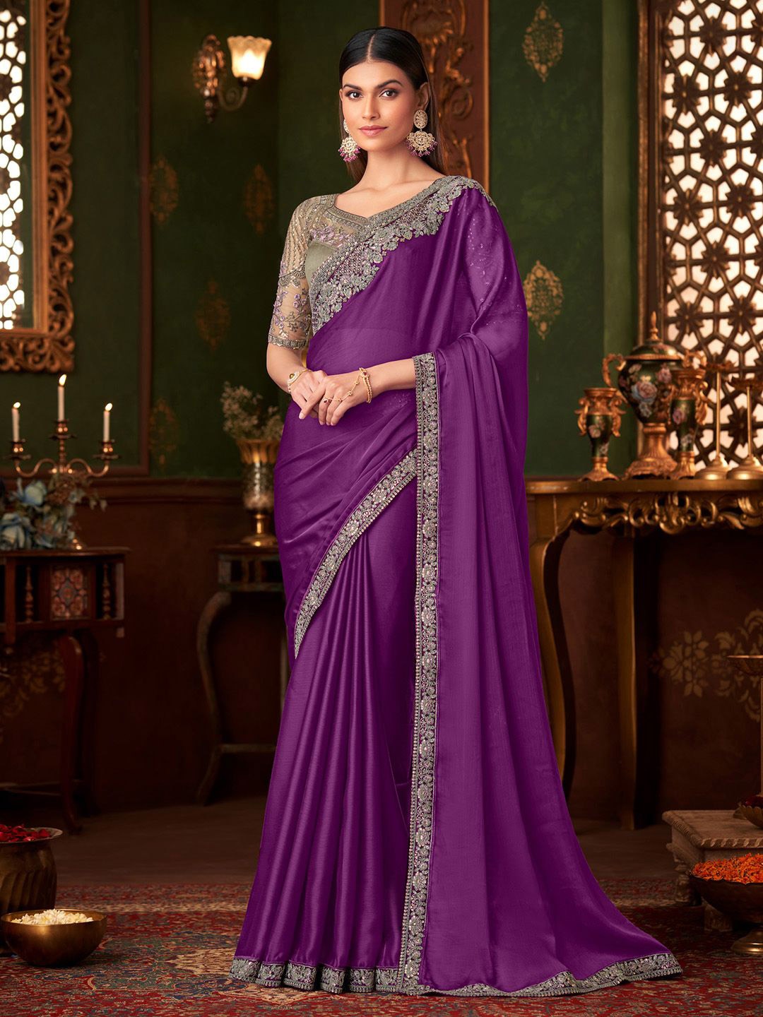

Mitera Embellished Sequinned Saree, Purple