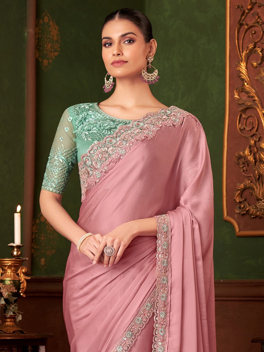 

Mitera Embellished Sequinned Saree, Mauve