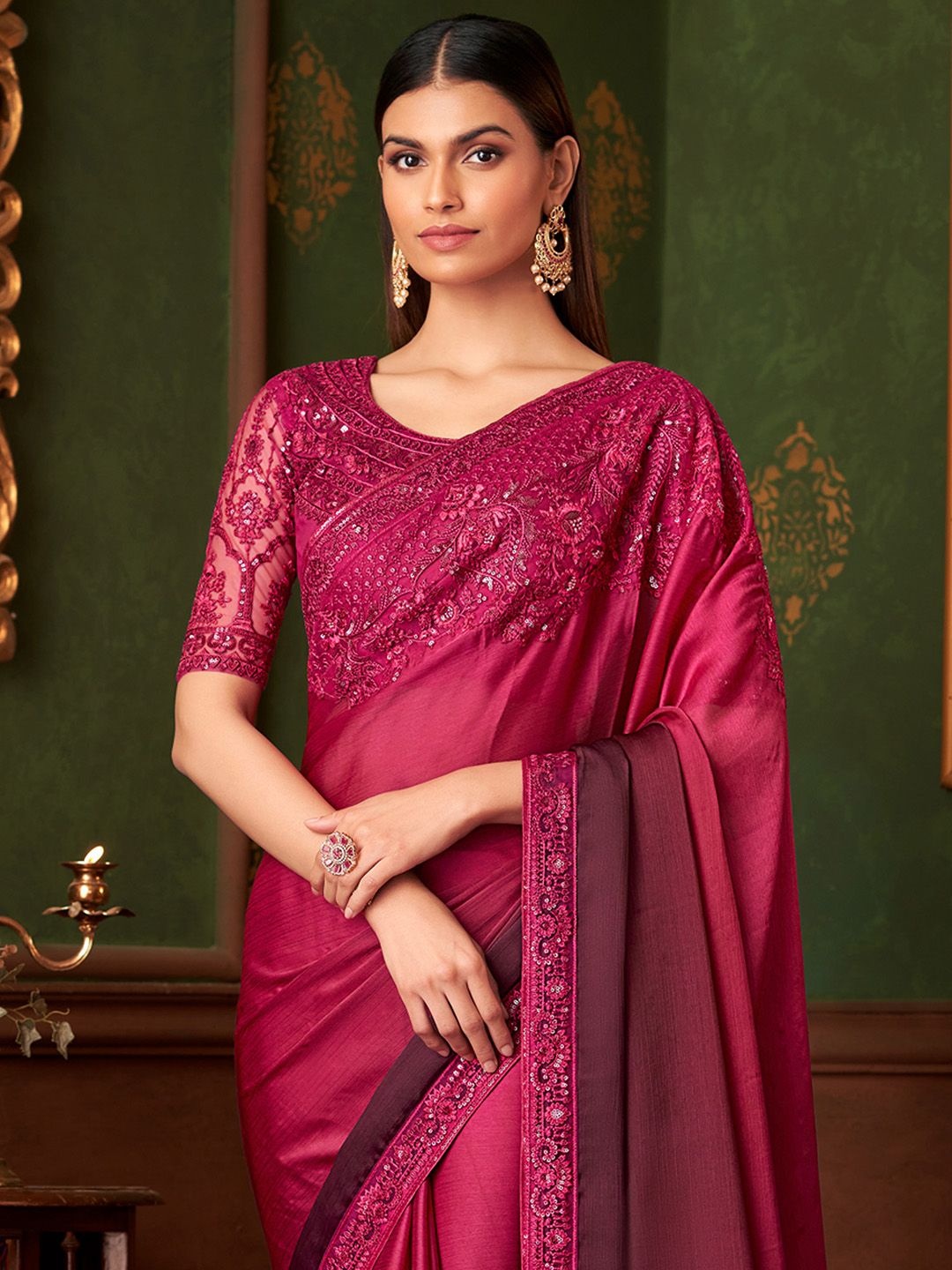 

Mitera Tie and Dye Sequinned Saree, Pink