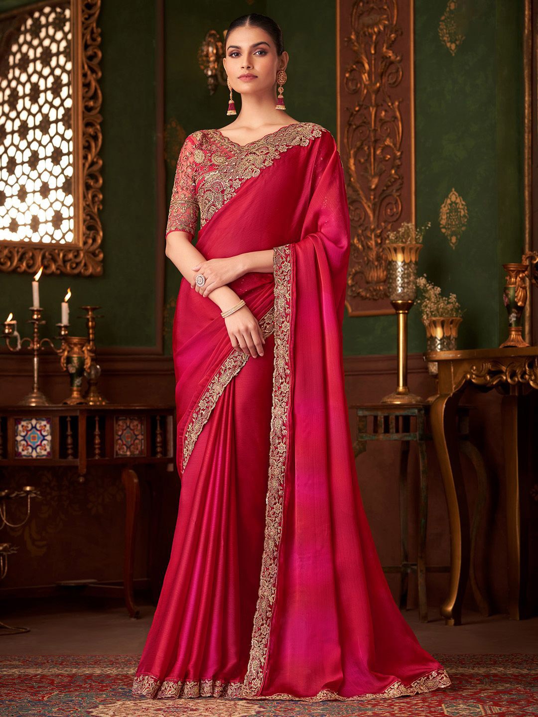 

Mitera Sequinned Party Wear Saree, Pink