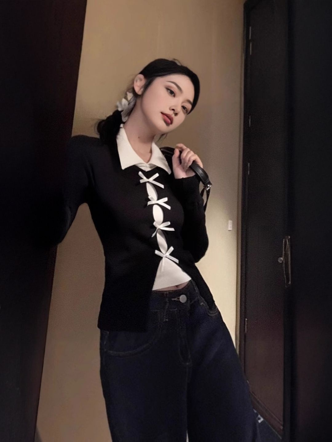 

StyleCast Women Shirt Collar Top, Black