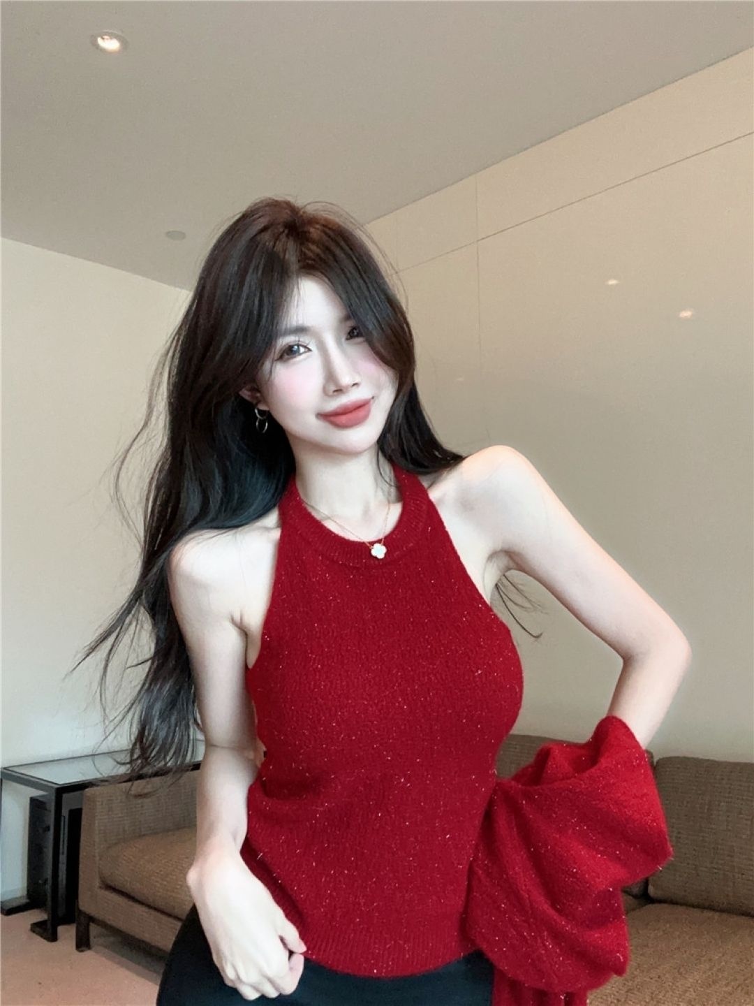 

StyleCast Women Round Neck Cold-Shoulder Sleeves Top, Red