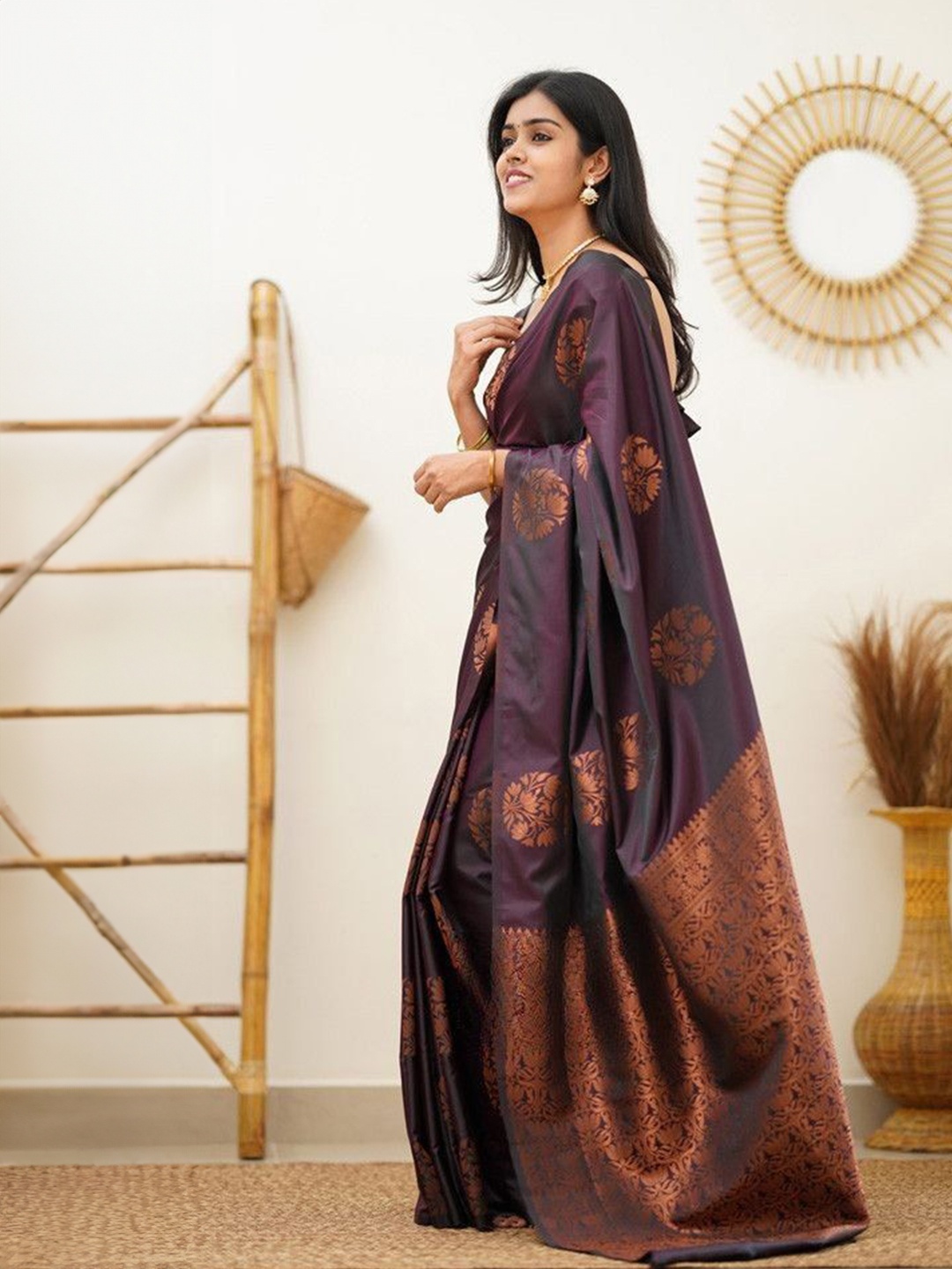 

choiceit Ethnic Motifs Zari Pure Silk Kanjeevaram Saree, Purple