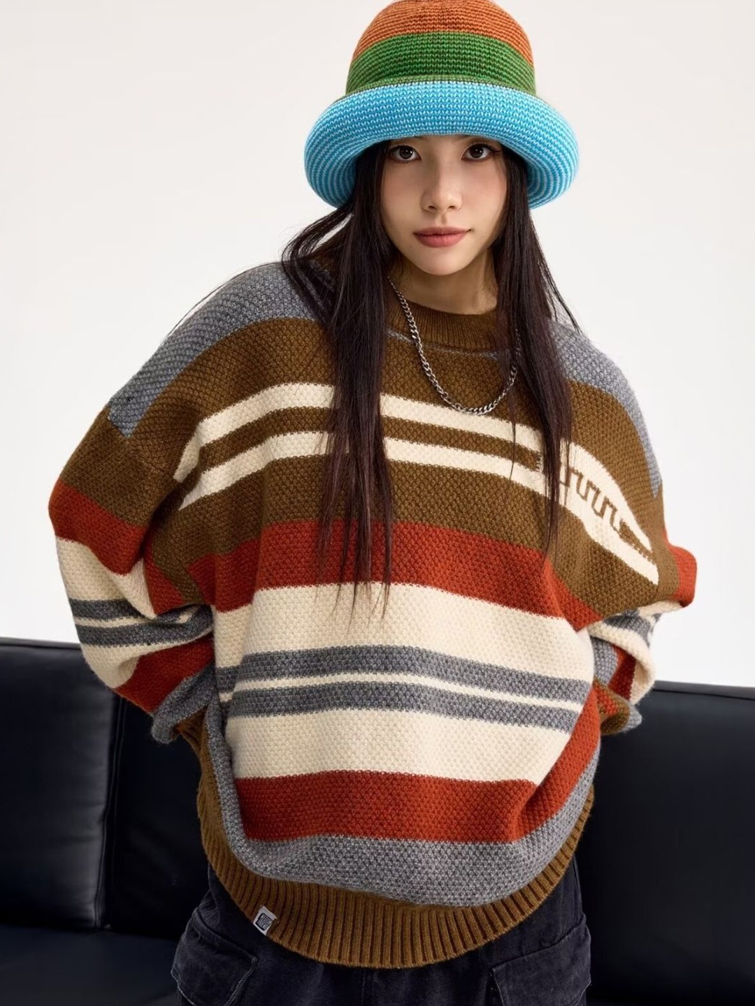 

StyleCast Women Striped Pullover, Brown