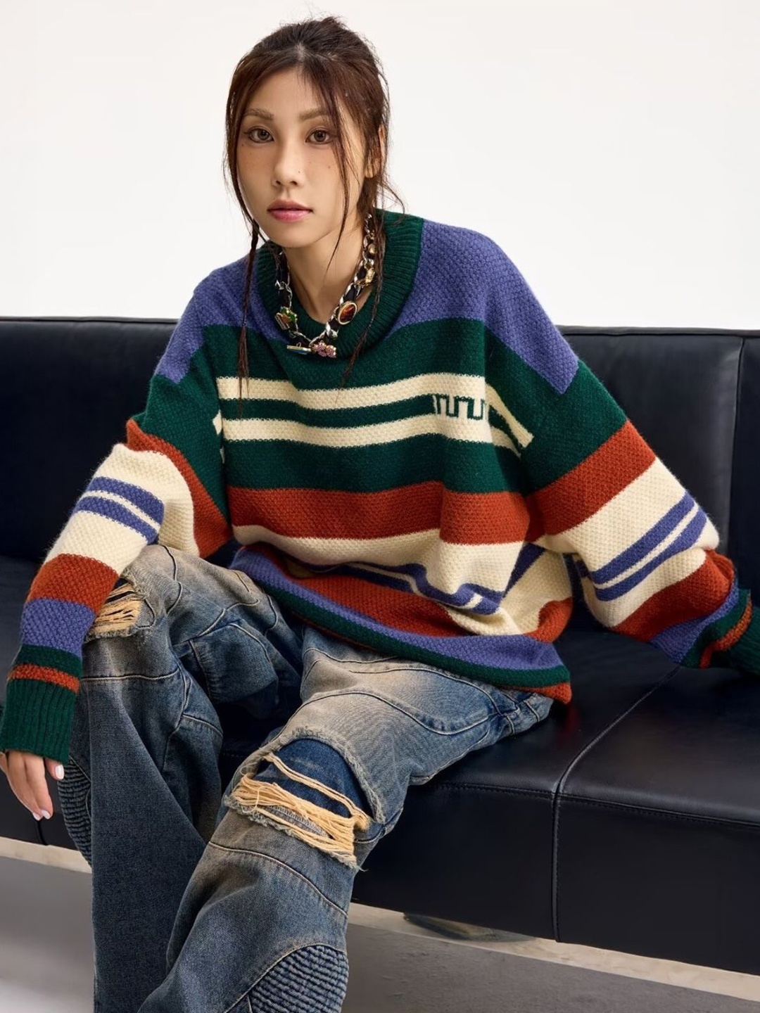 

StyleCast Women Striped Pullover, Blue