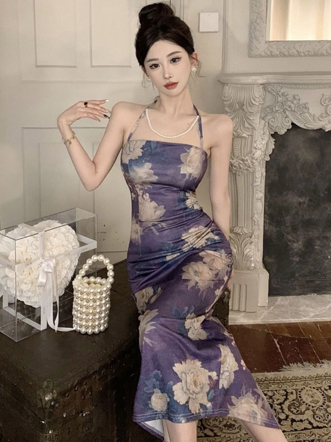 

StyleCast Women Floral Printed Bodycon Midi Dress, Purple