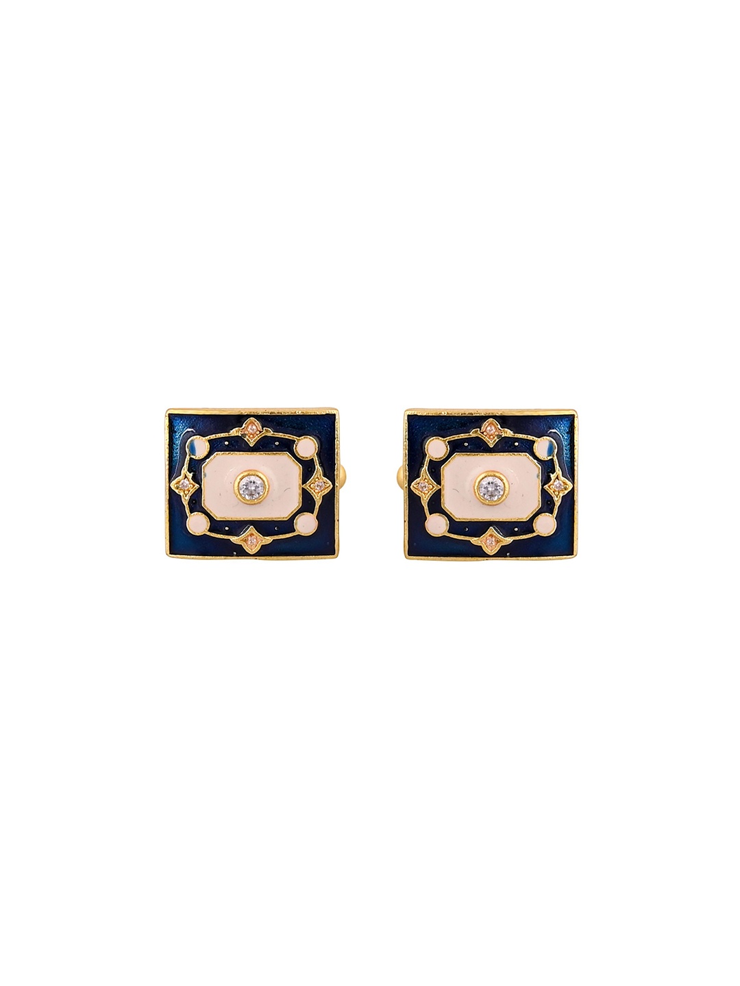 

House of Pataudi Men Embellished Gold Plated Square Cufflinks, Blue