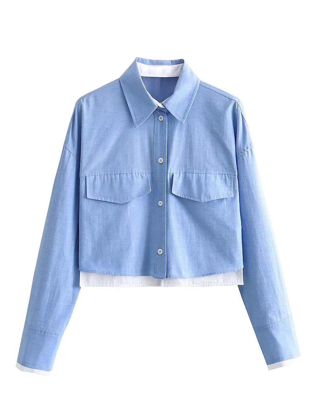 

LULU & SKY Women Boxy Fit Spread Collar Solid Casual Shirt, Blue