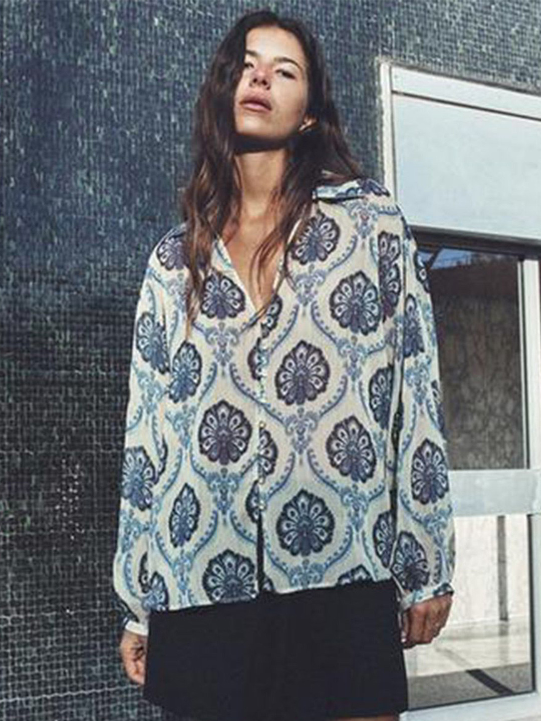 

LULU & SKY Women Ethnic Printed Drop-Shoulder Casual Shirt, Off white