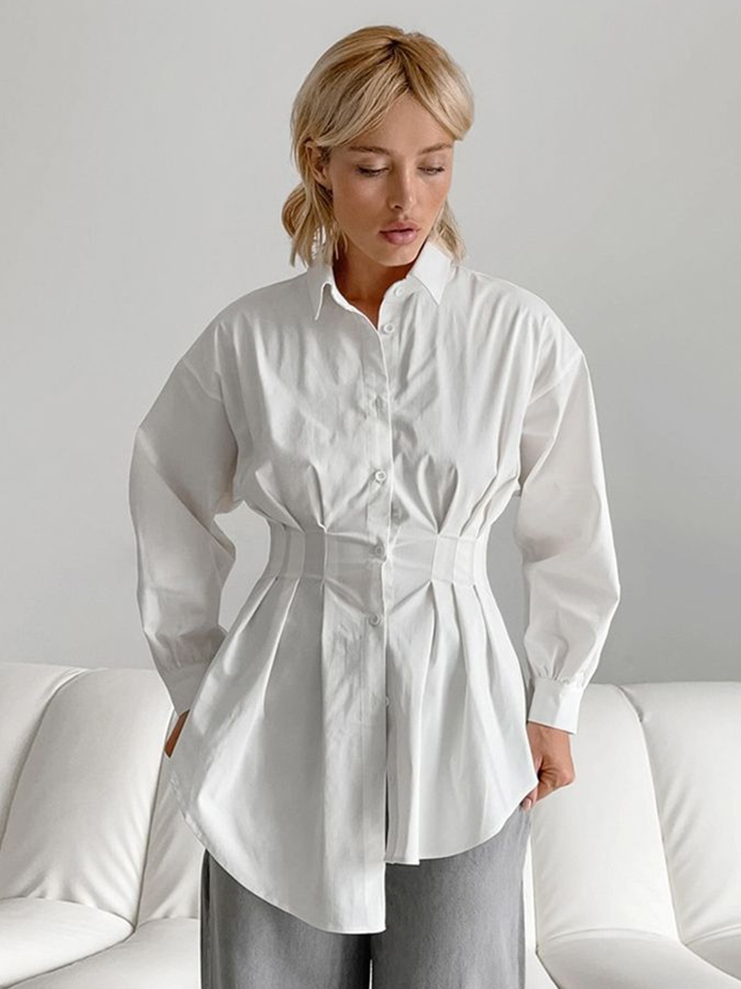 

LULU & SKY Women Tailored Fit Solid Spread Collar Casual Shirt, White