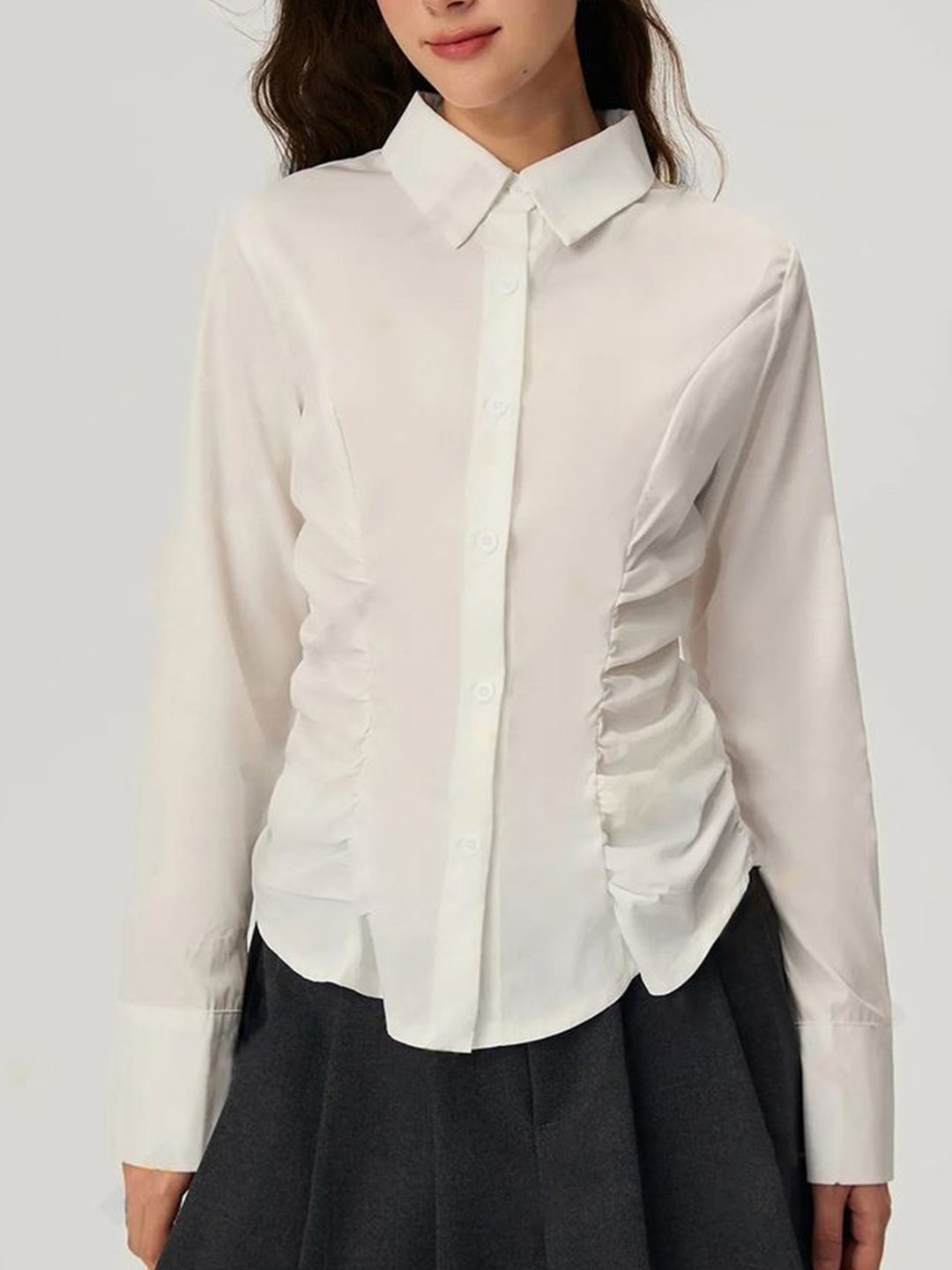 

LULU & SKY Women Solid Spread Collar Casual Shirt, White