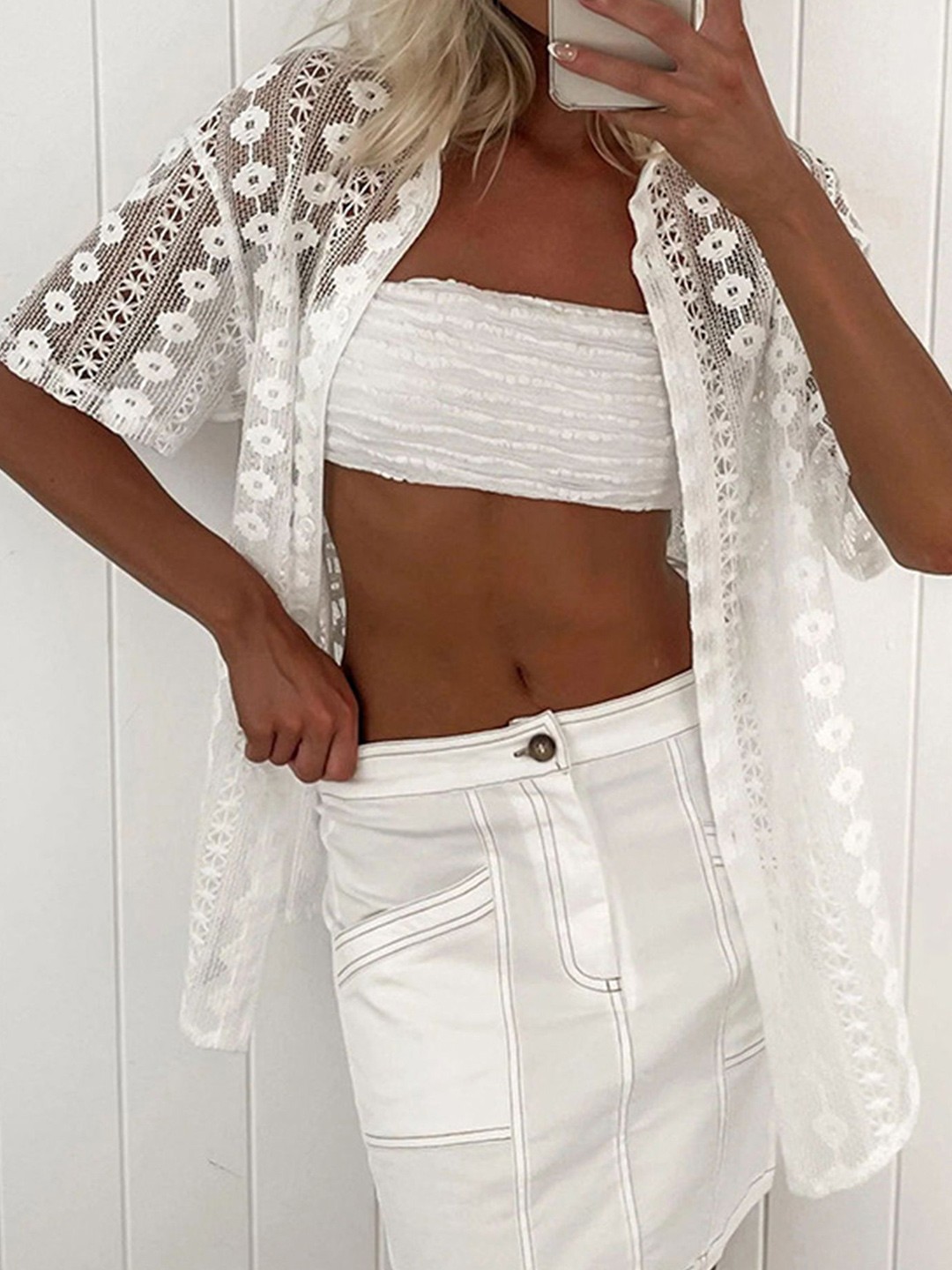 

LULU & SKY Women Relaxed Fit Spread Collar Textured Casual Shirt, White
