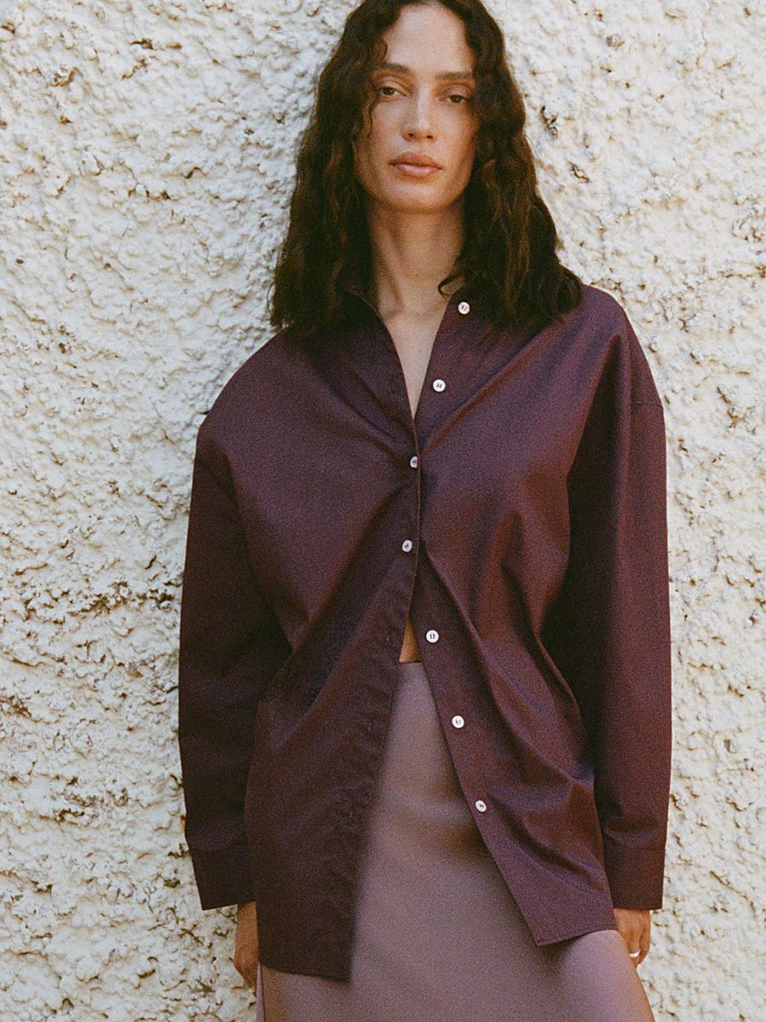 

LULU & SKY Women Oversized Fit Spread Collar Solid Casual Shirt, Purple