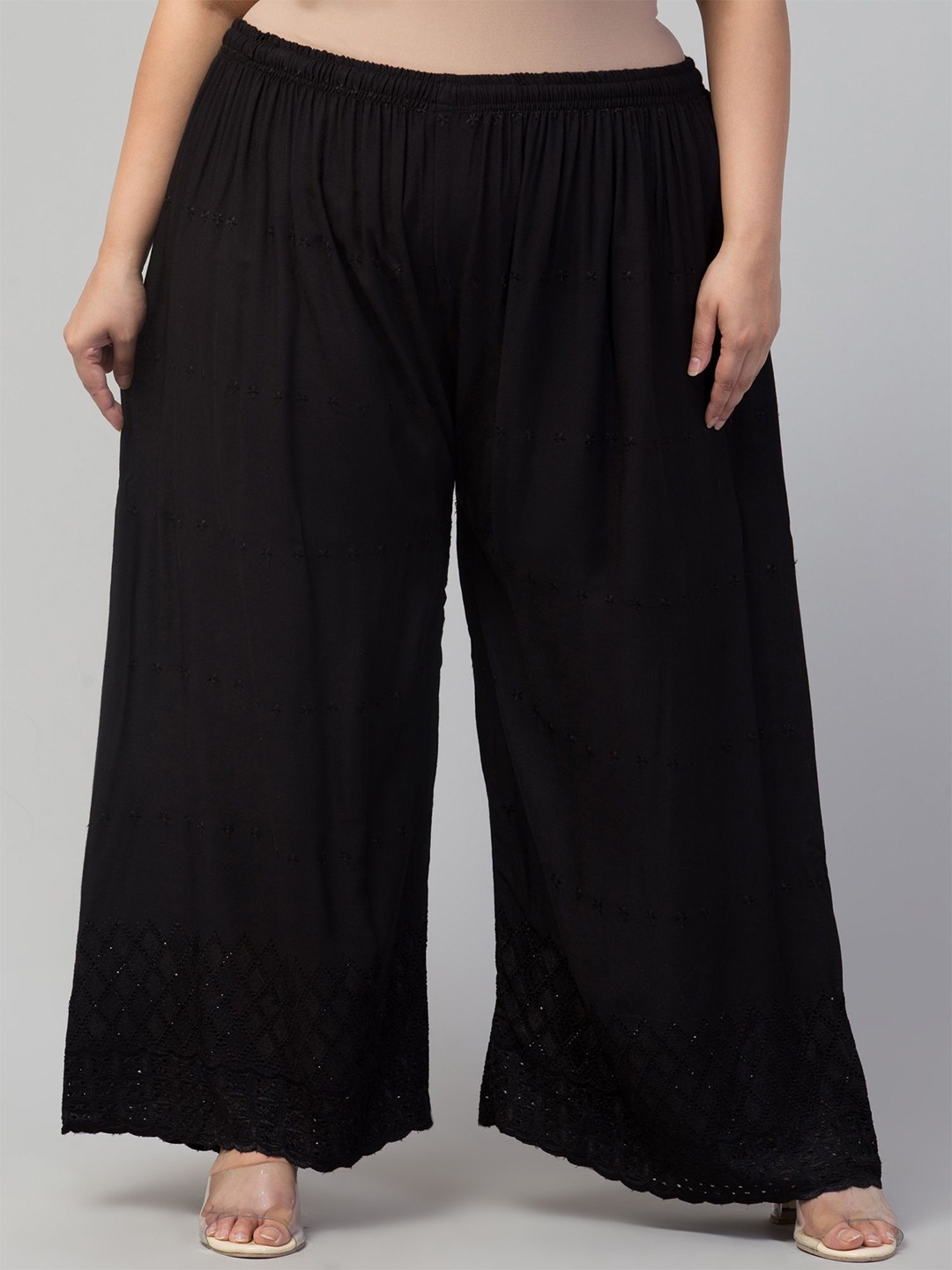 

STYLE PREZONE Women Ethnic Motifs Embroidered Ethnic Palazzos, Black