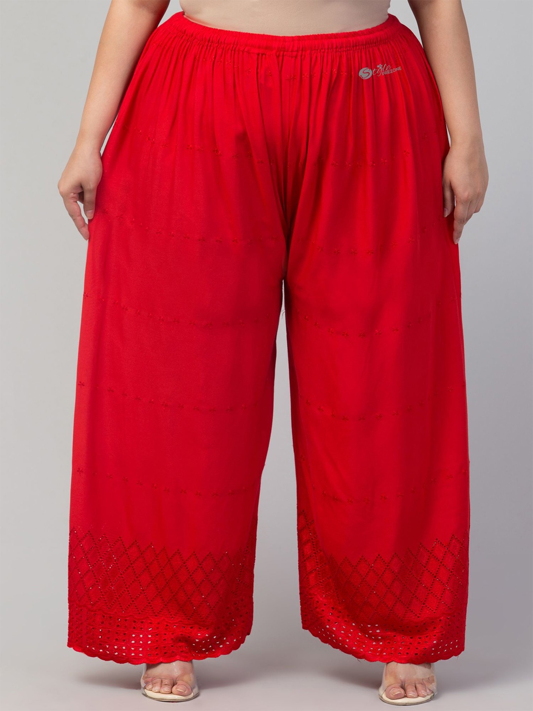 

STYLE PREZONE Women Ethnic Motifs Embroidered Ethnic Palazzos, Red