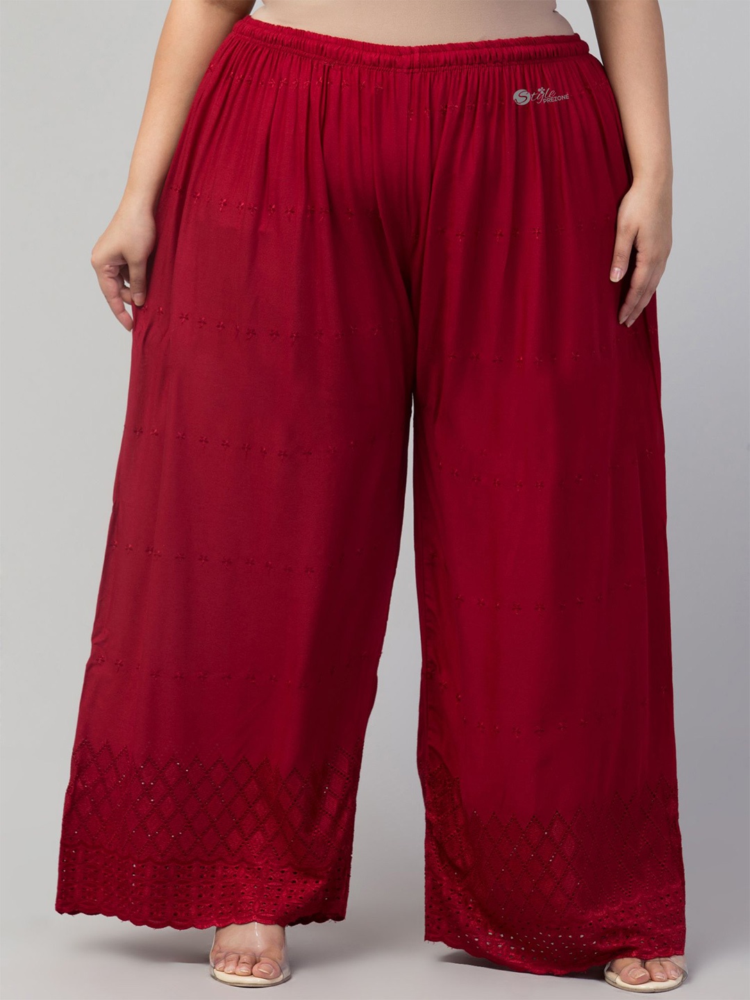 

STYLE PREZONE Women Ethnic Motifs Embroidered Ethnic Palazzos, Maroon
