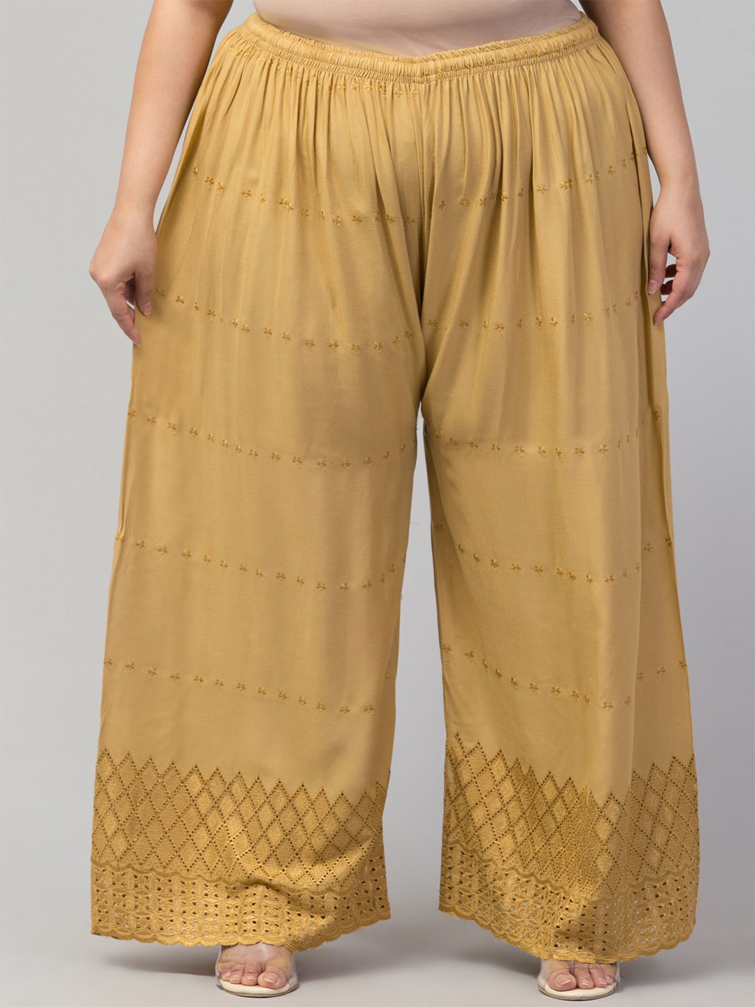

STYLE PREZONE Women Ethnic Motifs Embroidered Ethnic Palazzos, Beige