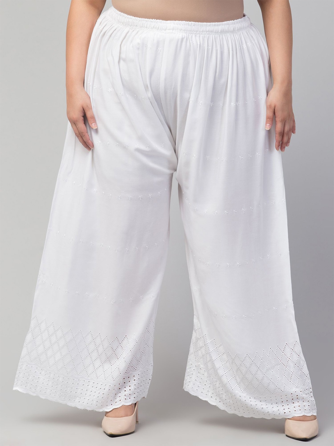 

STYLE PREZONE Women Ethnic Motifs Embroidered Ethnic Palazzos, White