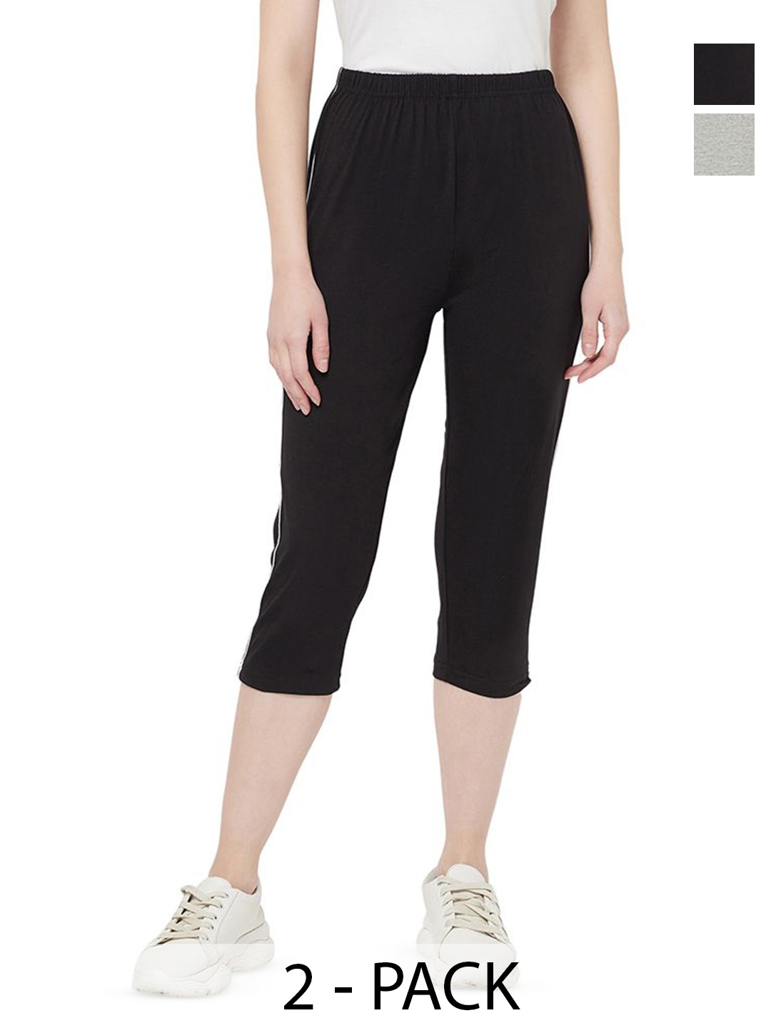 

Espresso Women Pack of 2 Regular Fit High-Rise Capris, Grey