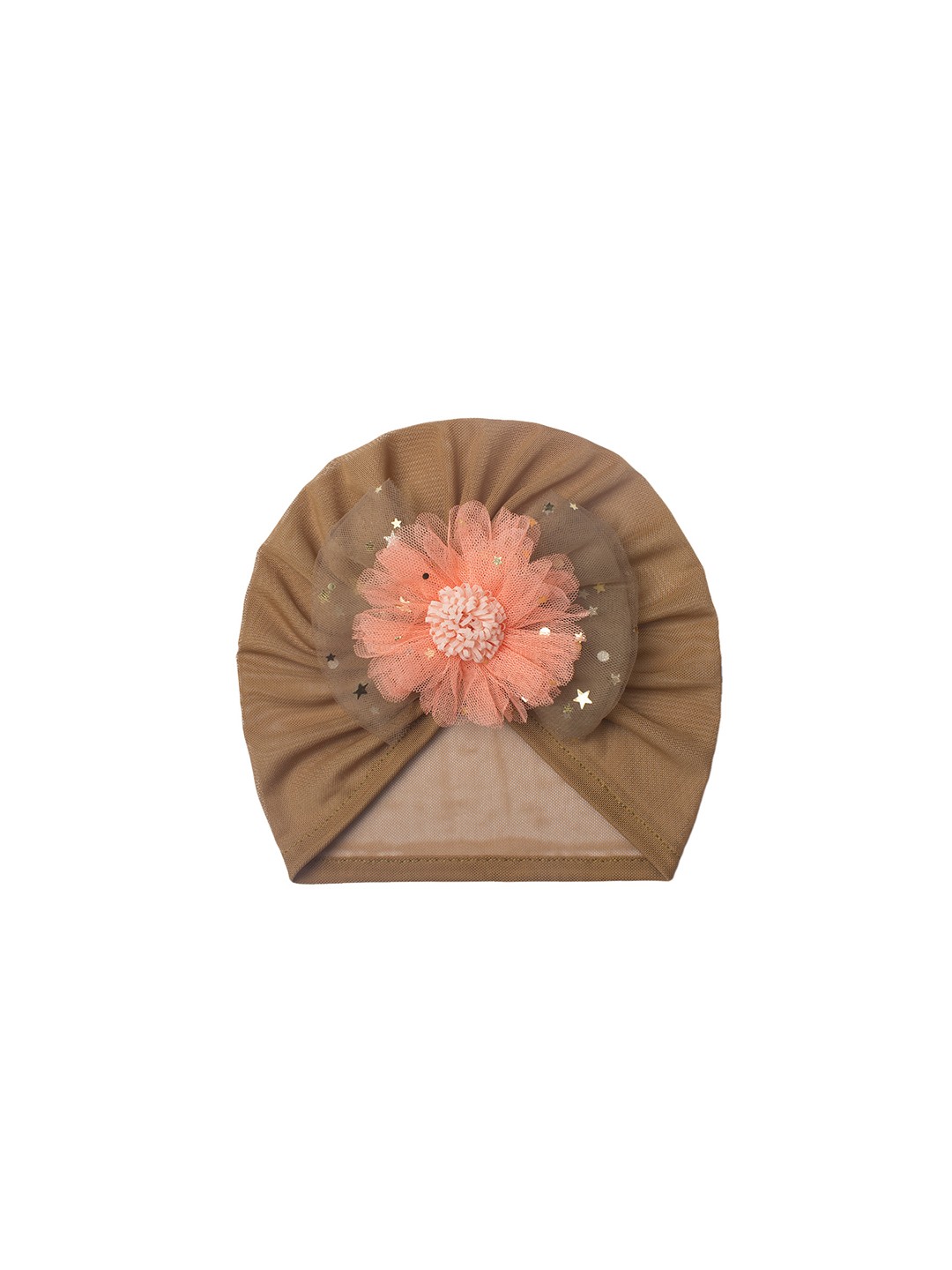 

SYGA Girls Turban Bow Flower Mesh Beanie, Coffee brown