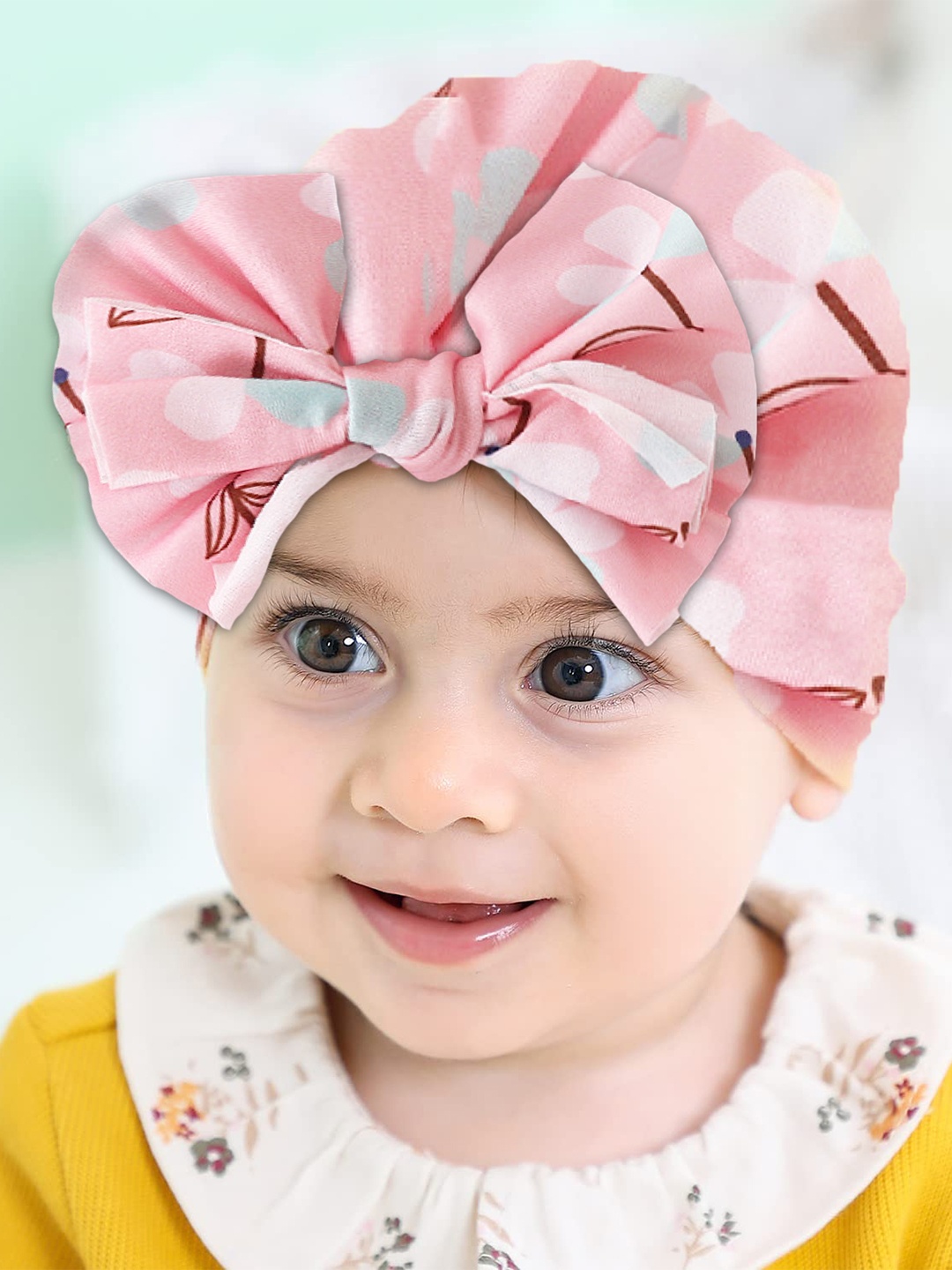 

SYGA Kids Fashion Turban Bow Hat Toddler Printed Beanie Cotton Cap, Pink