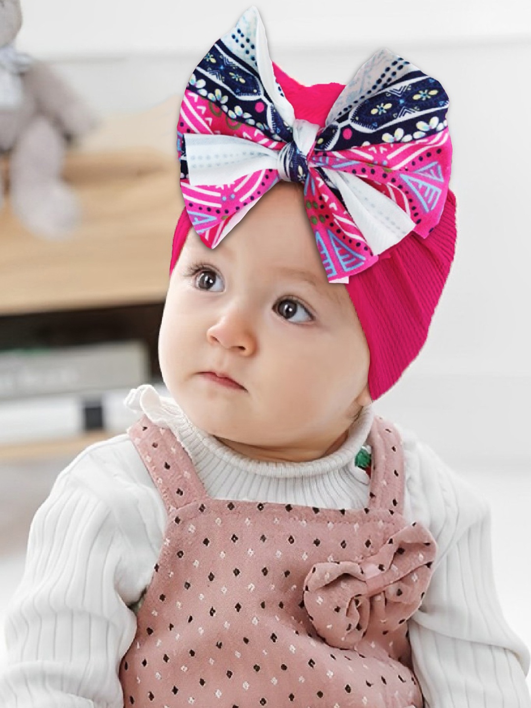 

SYGA Kids Printed Bowknot Caps, Pink