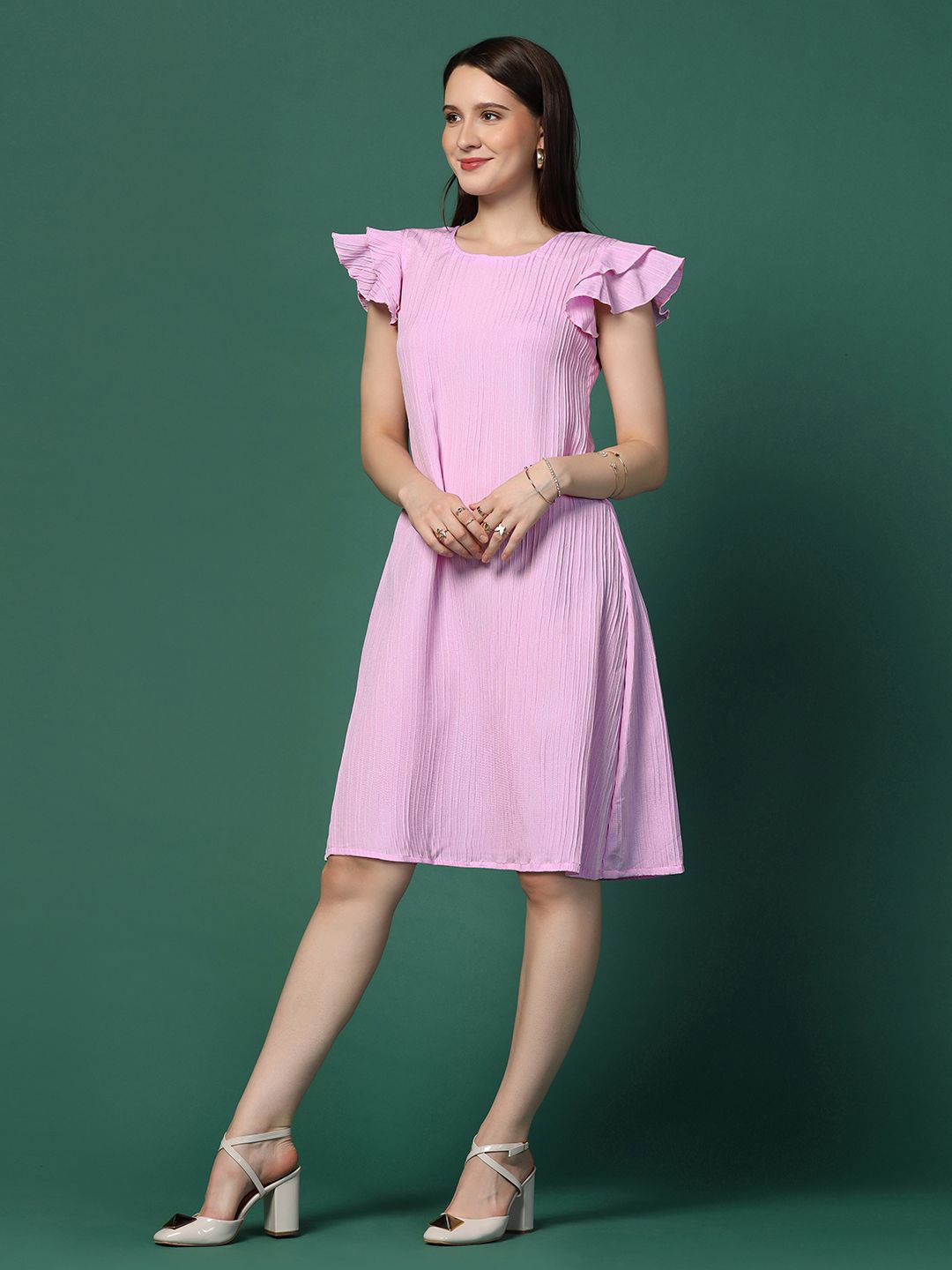 

Moda Rapido Women Flutter Sleeve A-Line Dress, Pink